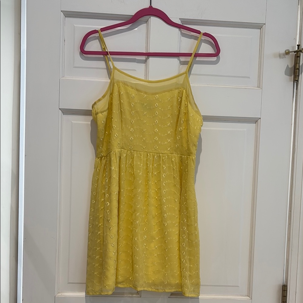 Forever 21 Yellow Chiffon Embroidered Sleeveless Dress with Sheer Top and lining